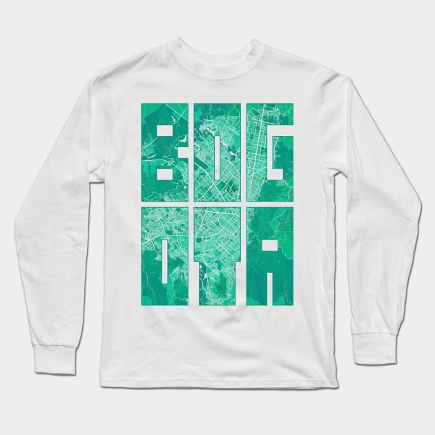 Bogota, Colombia City Map Typography - Watercolor Long Sleeve T-Shirt by deMAP Studio